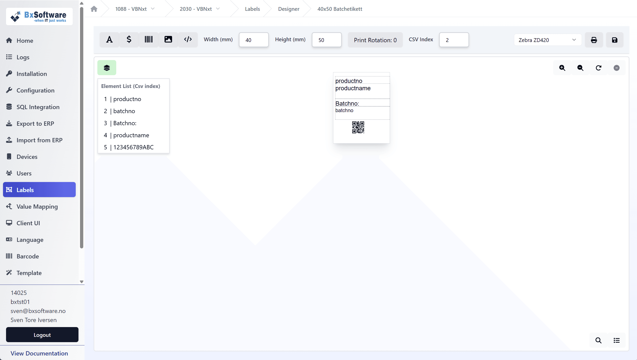 BxLogistics Label Designer